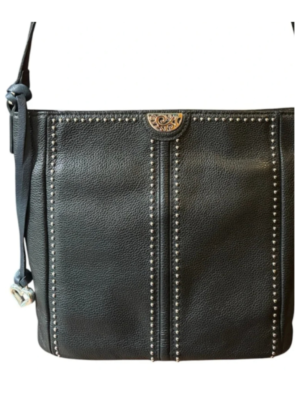 BRIGHTON Pretty Tough Convertible Shoulder Black Leather Studded